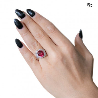 Sterling Silver ring with red rosette and white Zircon stones (01-2058RED)