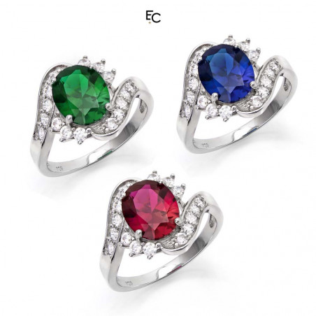 Set of 3 Sterling Silver rings with color central rosettes and white Zircon stones (01-2058SET)