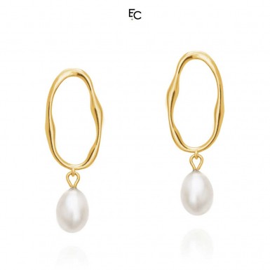 Oval Hoop Sterling Silver Earrings with Pearls (02-1447G)