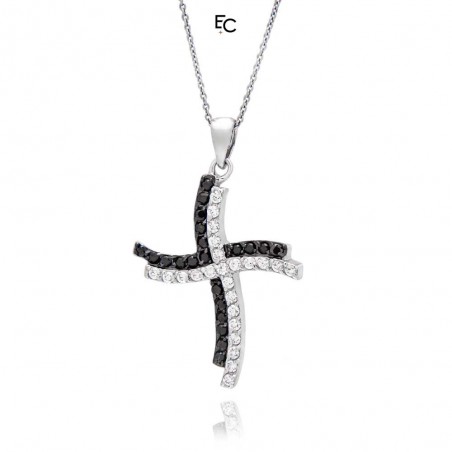 Sterling silver cross pendant with black and white zircon stones and necklace (03-817)