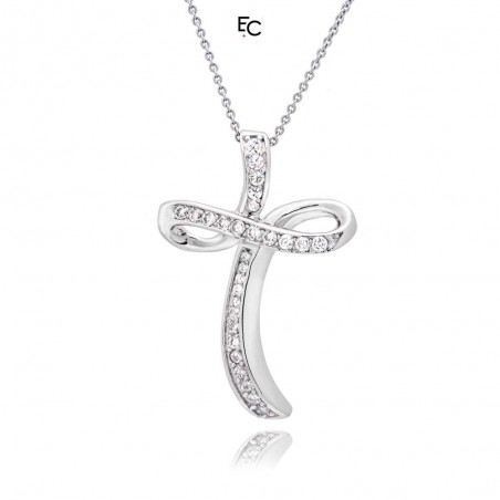 Sterling silver cross pendant with white zircon stones and necklace (03-822)